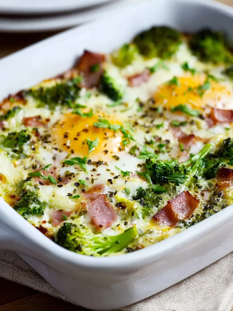 Broccoli, Ham, and Mozzarella Baked with Eggs First Image