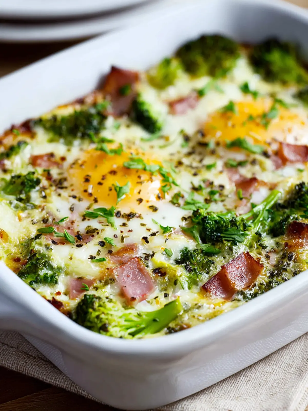 Broccoli, Ham, and Mozzarella Baked with Eggs First Image