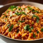 Ground Beef Orzo with Tomato Cream Sauce First Image