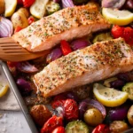 Greek Salmon Sheet Pan Dinner First Image
