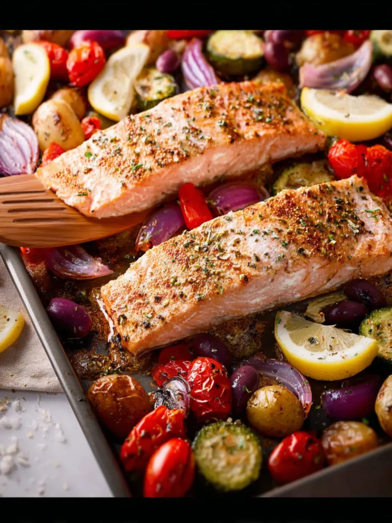 Greek Salmon Sheet Pan Dinner First Image