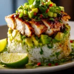 honey lime chicken avocado rice stack First Image