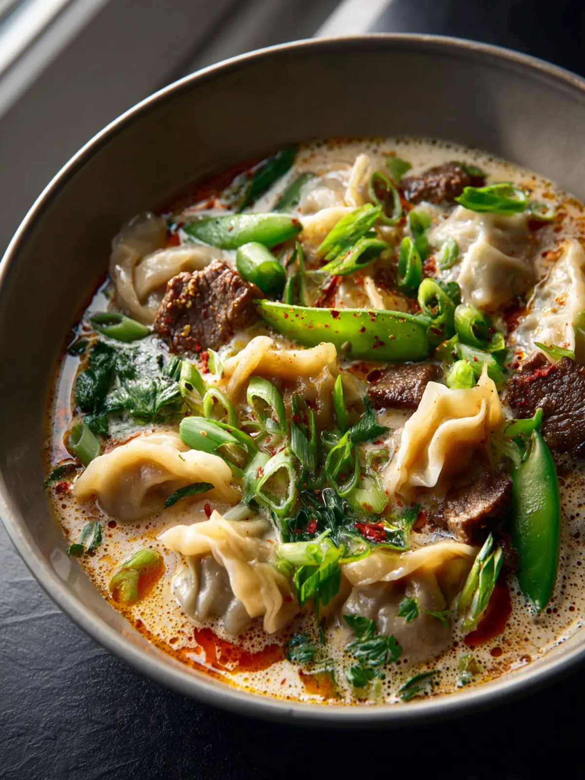 thai beef potsticker soup First Image